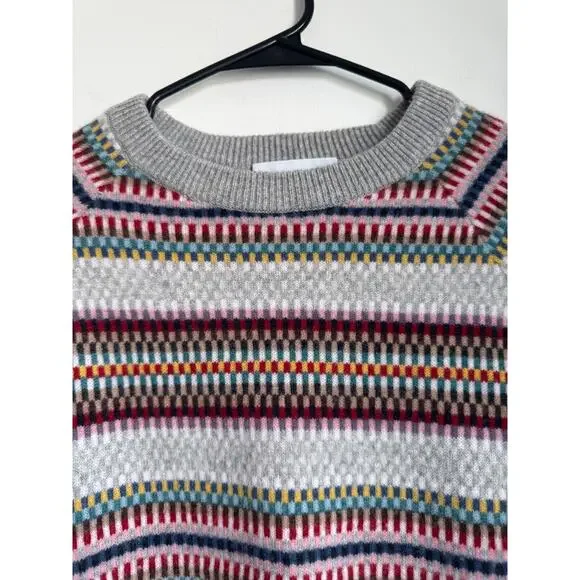 NWOT White + Warren Cashmere Check Striped Crewneck Sweater